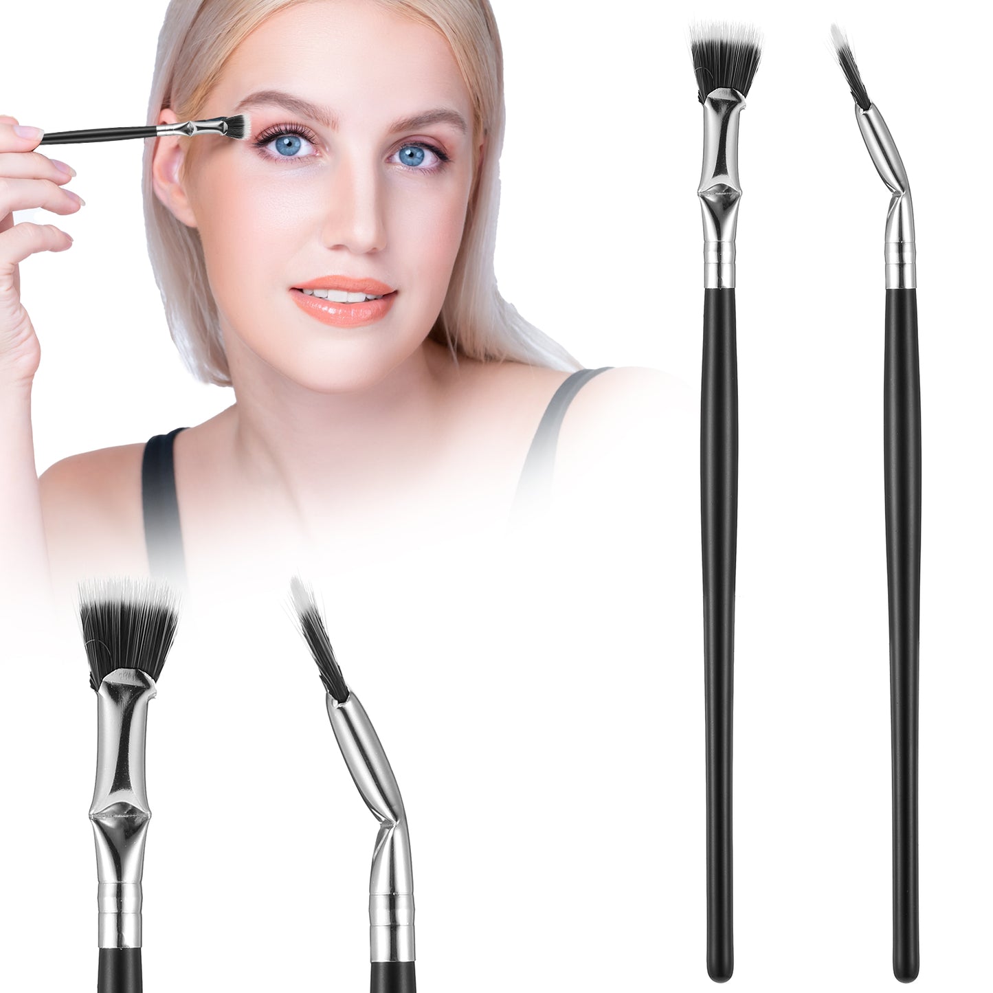 2Pcs Mascara Fan Brush Folding Angle Scalloped Lash Brush Angled Fan Shaped Eyebrow Brush Multifunctional Makeup Tool Eyelashes Comb Separator For Natural Lifted Effects And Enhance Lower Lashes