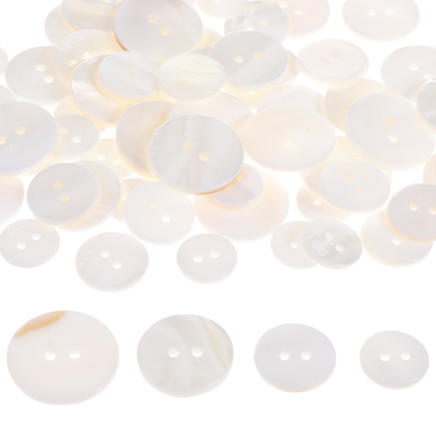 Ymapinc 60Pcs White Mother of Pearl Buttons, Natural Shell Button for Sewing Clothes Sweaters Shirts Psnts Jeans Crafts Supplies(20mm/18mm/15mm/12.5mm)
