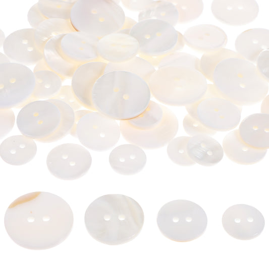 Ymapinc 60Pcs White Mother of Pearl Buttons, Natural Shell Button for Sewing Clothes Sweaters Shirts Psnts Jeans Crafts Supplies(20mm/18mm/15mm/12.5mm)