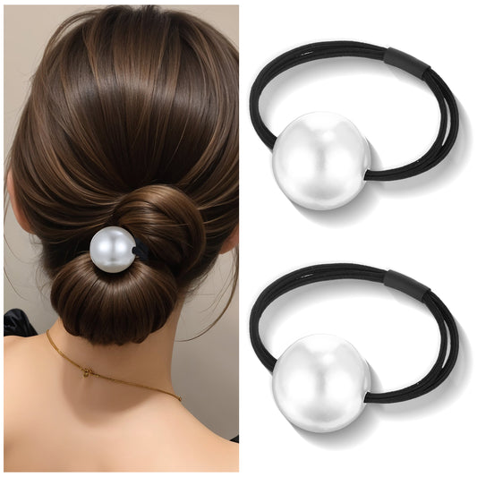 2pcs White Large Pearl Hair Accessories?Ymapinc Elastic Hair Ties With Pearl Accessories for Women's Thick Hair, High Ponytails