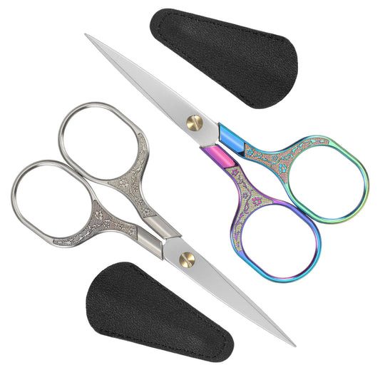 Ymapinc Small Sewing Scissors for Fabric Cutting, 2 Pcs Crochet Scissors for Adults Vintage Embroidery Tools with Vibrant Handles, Stainless Steel Fabric Shears, Yarn & Knitting Scissor