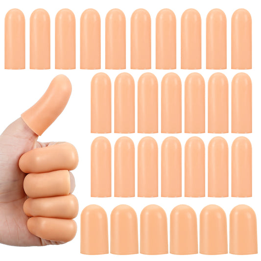 30 Pcs Silicone Finger Protectors, Reusable Finger Sleeve Soft Thumb Cover High Elastic Fingertip Bandages Gel Fingers Cots for Cracked Skin Blisters Calluses (Skin Color, 24 Pcs Large + 6 Pcs Small)