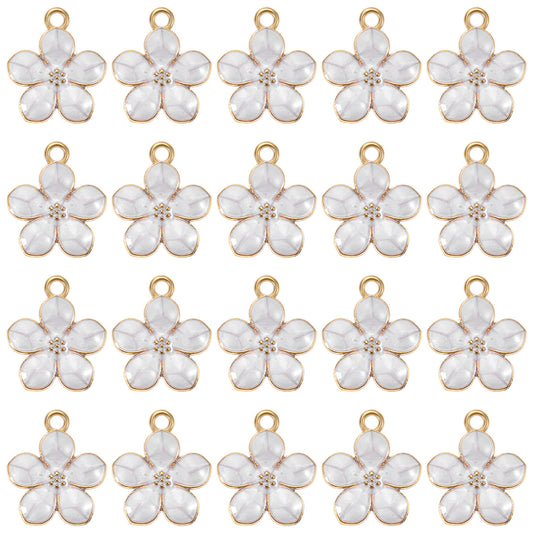 20 Pcs Enamel Charms Cherry Blossom Gold Plated Flower Charms Pendan Alloy Gold Plated Flower Pendant Summer Charm for Jewelry Making for Jewelry Making Bracelet Necklace Earrings Diy Accessories